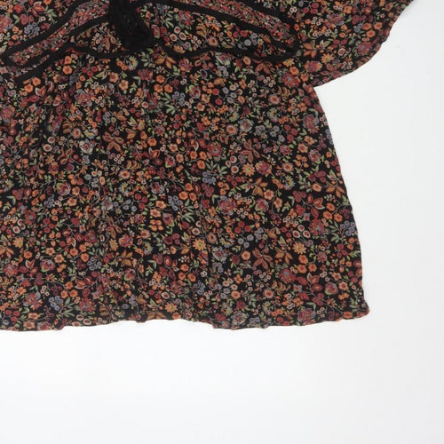 Wallis Women Multicoloured Size 18 Floral Kimono Sleeve Tie Blouse