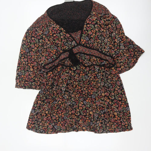 Wallis Women Multicoloured Size 18 Floral Kimono Sleeve Tie Blouse