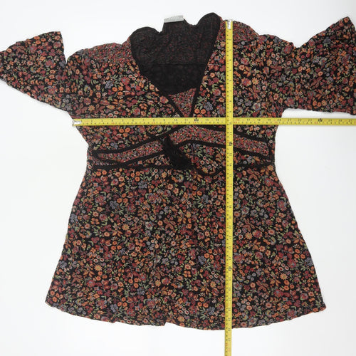 Wallis Women Multicoloured Size 18 Floral Kimono Sleeve Tie Blouse