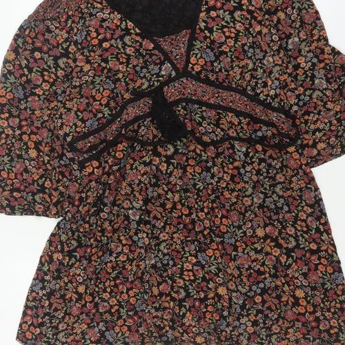 Wallis Women Multicoloured Size 18 Floral Kimono Sleeve Tie Blouse