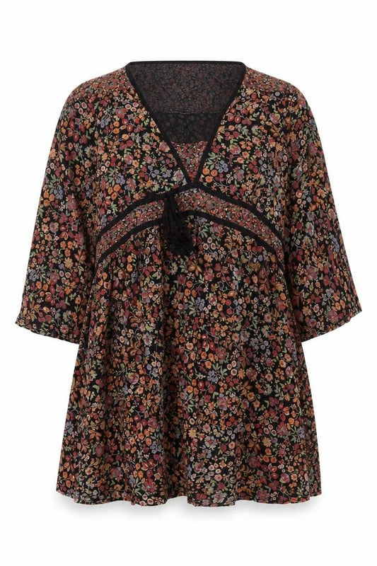 Wallis Women Multicoloured Size 18 Floral Kimono Sleeve Tie Blouse