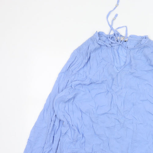 Marks & Spencer Women Blue UK 12 Crinkle Ruffle Lace Tunic Blouse