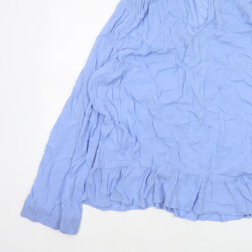 Marks & Spencer Women Blue UK 12 Crinkle Ruffle Lace Tunic Blouse