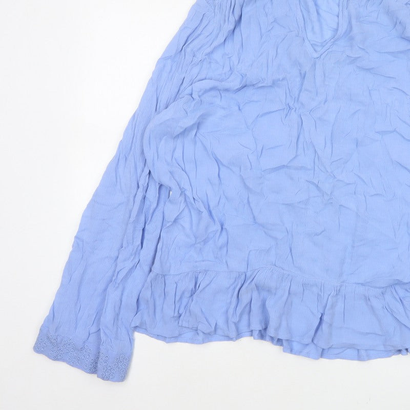 Marks & Spencer Women Blue UK 12 Crinkle Ruffle Lace Tunic Blouse