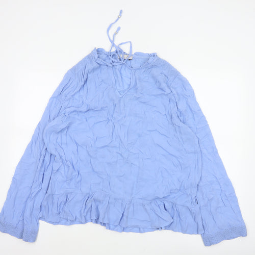 Marks & Spencer Women Blue UK 12 Crinkle Ruffle Lace Tunic Blouse