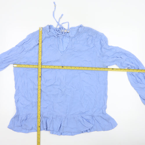 Marks & Spencer Women Blue UK 12 Crinkle Ruffle Lace Tunic Blouse