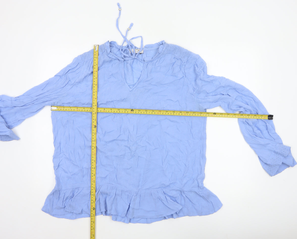 Marks & Spencer Women Blue UK 12 Crinkle Ruffle Lace Tunic Blouse