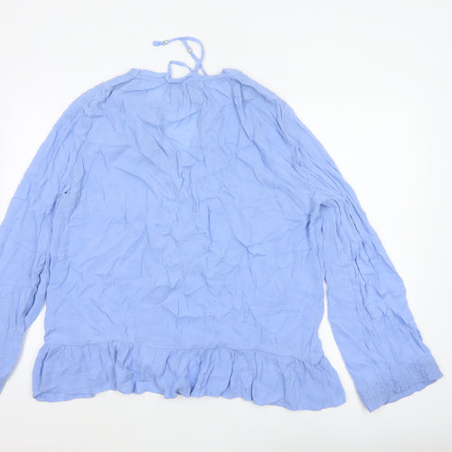 Marks & Spencer Women Blue UK 12 Crinkle Ruffle Lace Tunic Blouse
