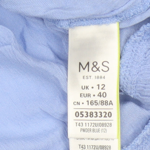 Marks & Spencer Women Blue UK 12 Crinkle Ruffle Lace Tunic Blouse