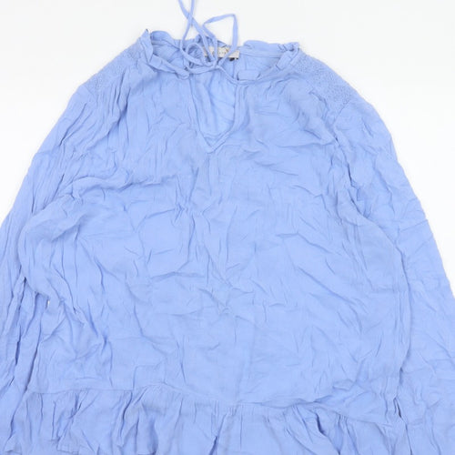 Marks & Spencer Women Blue UK 12 Crinkle Ruffle Lace Tunic Blouse