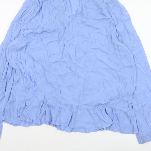 Marks & Spencer Women Blue UK 12 Crinkle Ruffle Lace Tunic Blouse