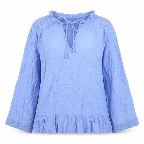 Marks & Spencer Women Blue UK 12 Crinkle Ruffle Lace Tunic Blouse
