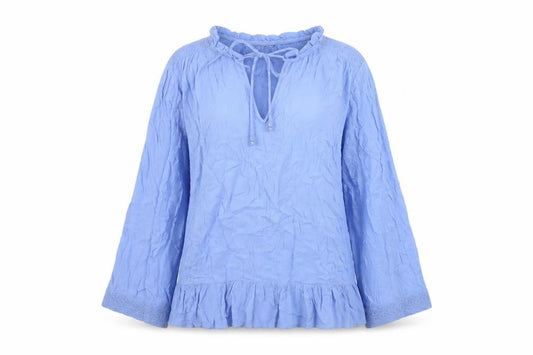 Marks & Spencer Women Blue UK 12 Crinkle Ruffle Lace Tunic Blouse