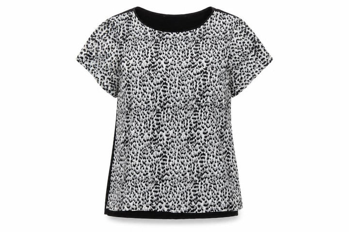 French Connection Women Black White S Animal Print Cap Sleeve Blouse