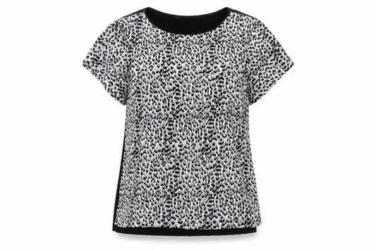 French Connection Women Black White S Animal Print Cap Sleeve Blouse