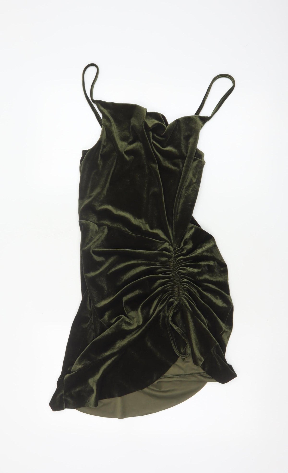 PrettyLittleThing Women Green Velvet Ruched Bodycon Mini Dress UK 16