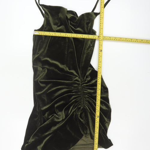 PrettyLittleThing Women Green Velvet Ruched Bodycon Mini Dress UK 16