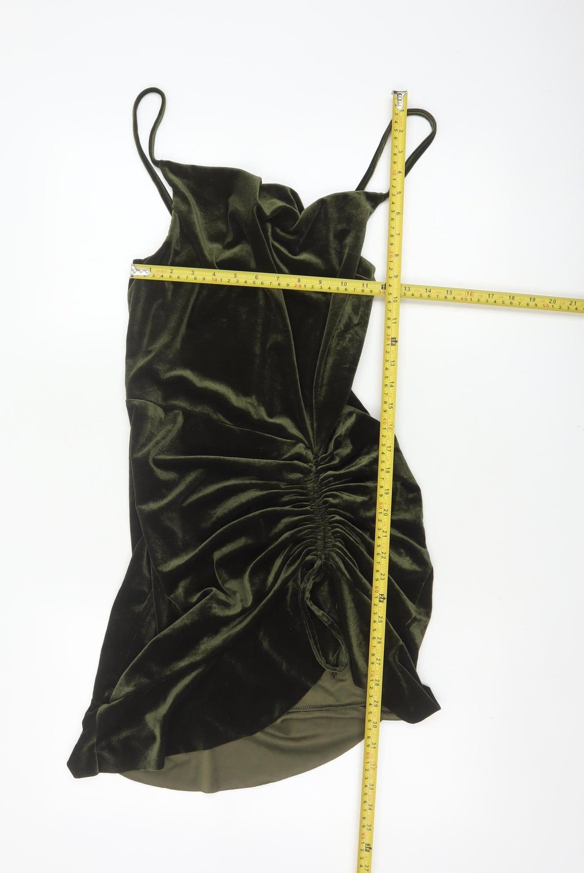 PrettyLittleThing Women Green Velvet Ruched Bodycon Mini Dress UK 16