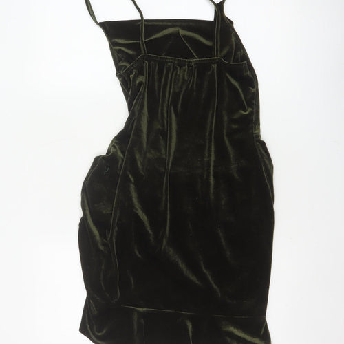 PrettyLittleThing Women Green Velvet Ruched Bodycon Mini Dress UK 16