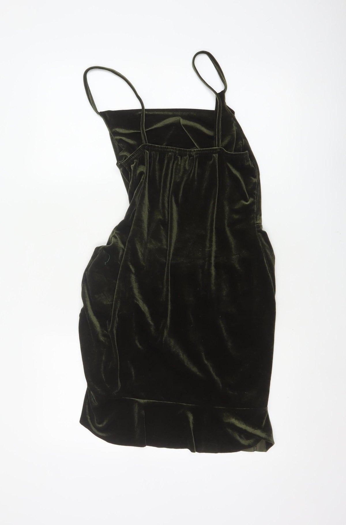 PrettyLittleThing Women Green Velvet Ruched Bodycon Mini Dress UK 16