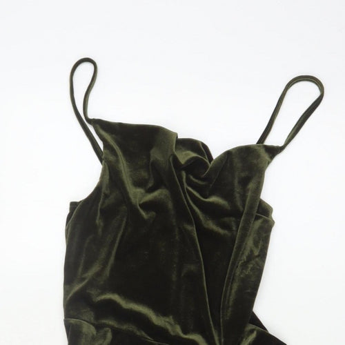 PrettyLittleThing Women Green Velvet Ruched Bodycon Mini Dress UK 16