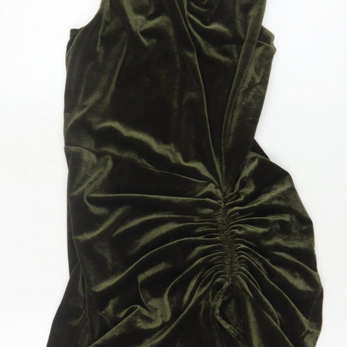 PrettyLittleThing Women Green Velvet Ruched Bodycon Mini Dress UK 16
