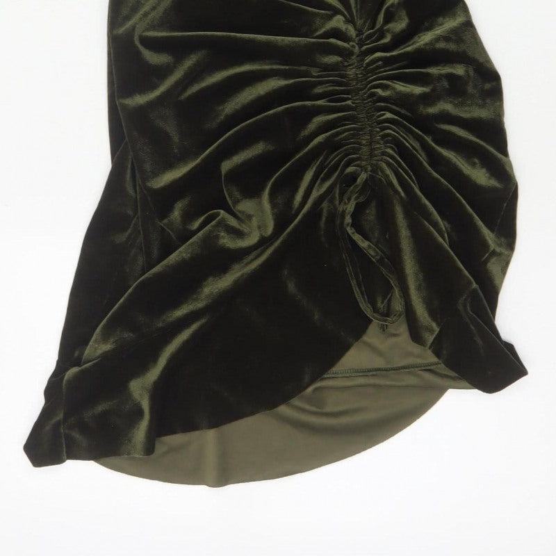 PrettyLittleThing Women Green Velvet Ruched Bodycon Mini Dress UK 16