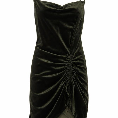 PrettyLittleThing Women Green Velvet Ruched Bodycon Mini Dress UK 16
