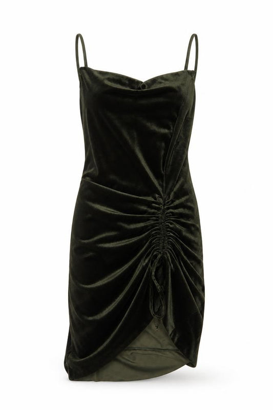 PrettyLittleThing Women Green Velvet Ruched Bodycon Mini Dress UK 16