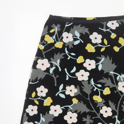 Laura Ashley Women’s Black Floral A-Line Skirt UK 12 Cotton Lined