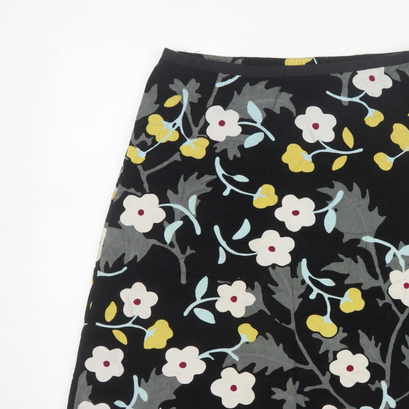 Laura Ashley Women’s Black Floral A-Line Skirt UK 12 Cotton Lined