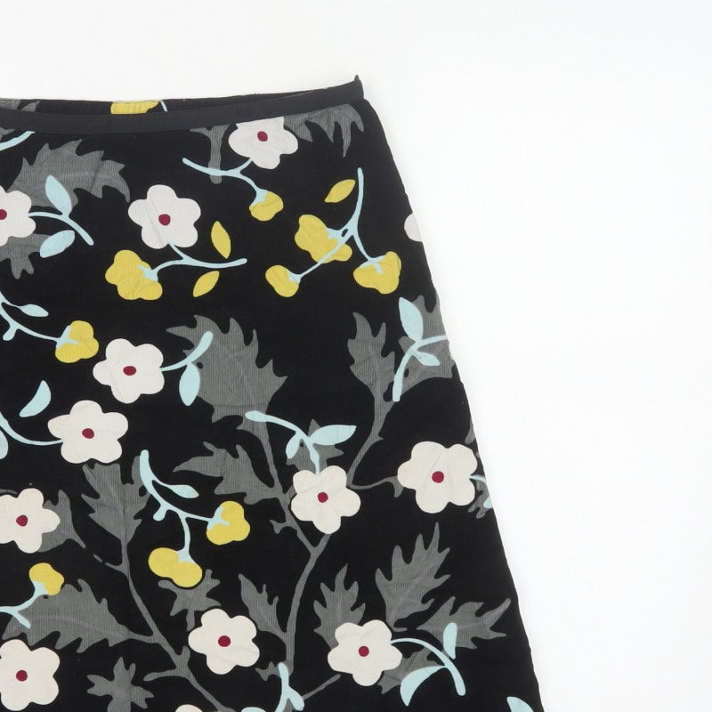 Laura Ashley Women’s Black Floral A-Line Skirt UK 12 Cotton Lined