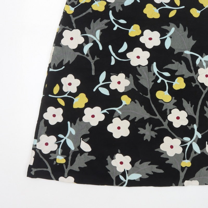 Laura Ashley Women’s Black Floral A-Line Skirt UK 12 Cotton Lined