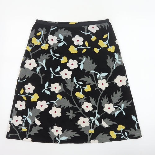 Laura Ashley Women’s Black Floral A-Line Skirt UK 12 Cotton Lined