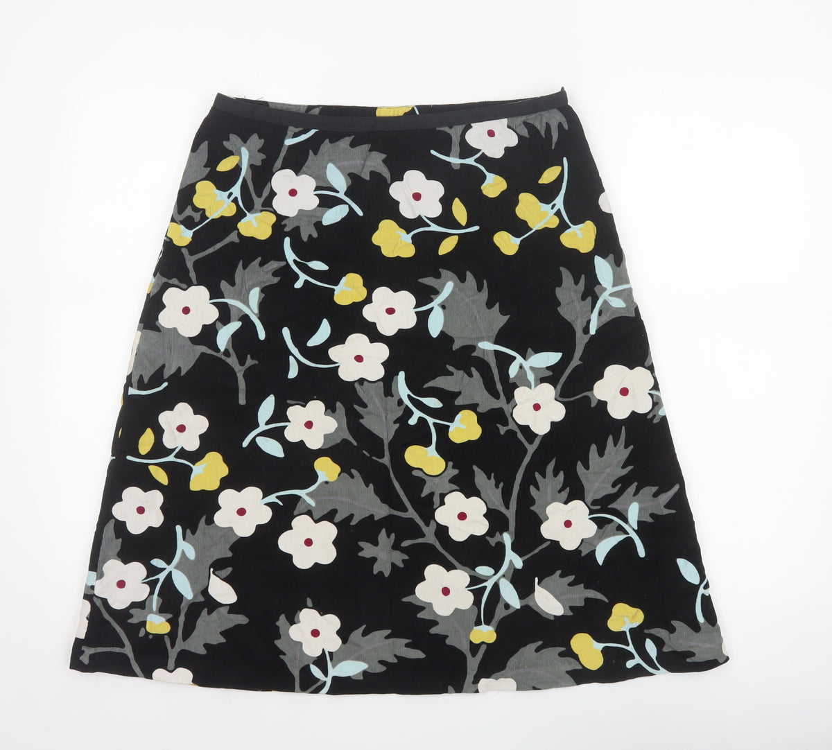 Laura Ashley Women’s Black Floral A-Line Skirt UK 12 Cotton Lined