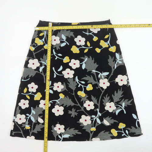 Laura Ashley Women’s Black Floral A-Line Skirt UK 12 Cotton Lined