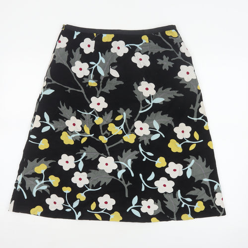 Laura Ashley Women’s Black Floral A-Line Skirt UK 12 Cotton Lined