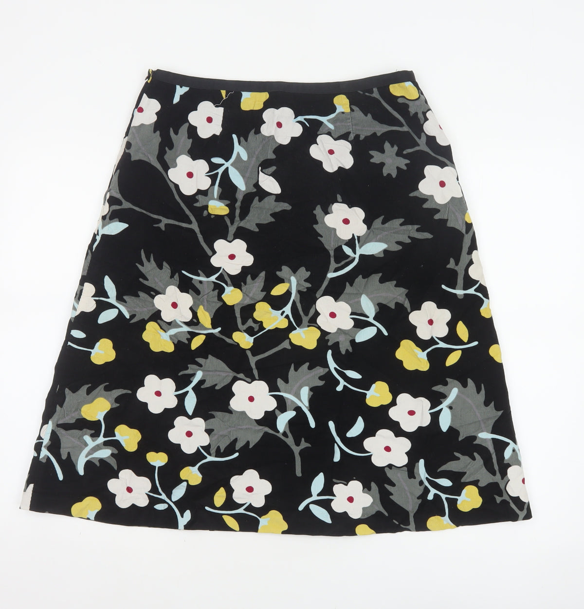 Laura Ashley Women’s Black Floral A-Line Skirt UK 12 Cotton Lined