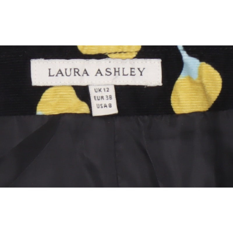Laura Ashley Women’s Black Floral A-Line Skirt UK 12 Cotton Lined
