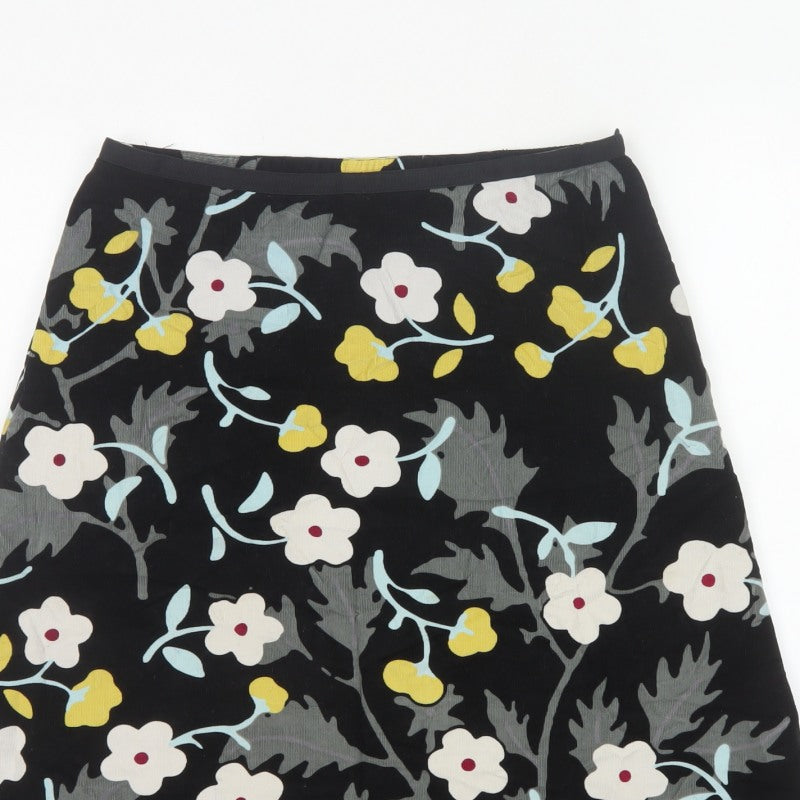 Laura Ashley Women’s Black Floral A-Line Skirt UK 12 Cotton Lined