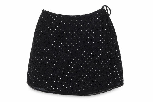 M&S Women’s Black Polka Dot Wrap Mini Skirt Size 16 Lace Trim