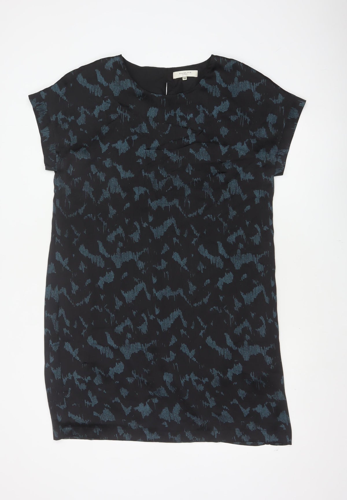 Selected Femme Women Black Blue UK 8 Sheath Dress Geometric Short Sleeve