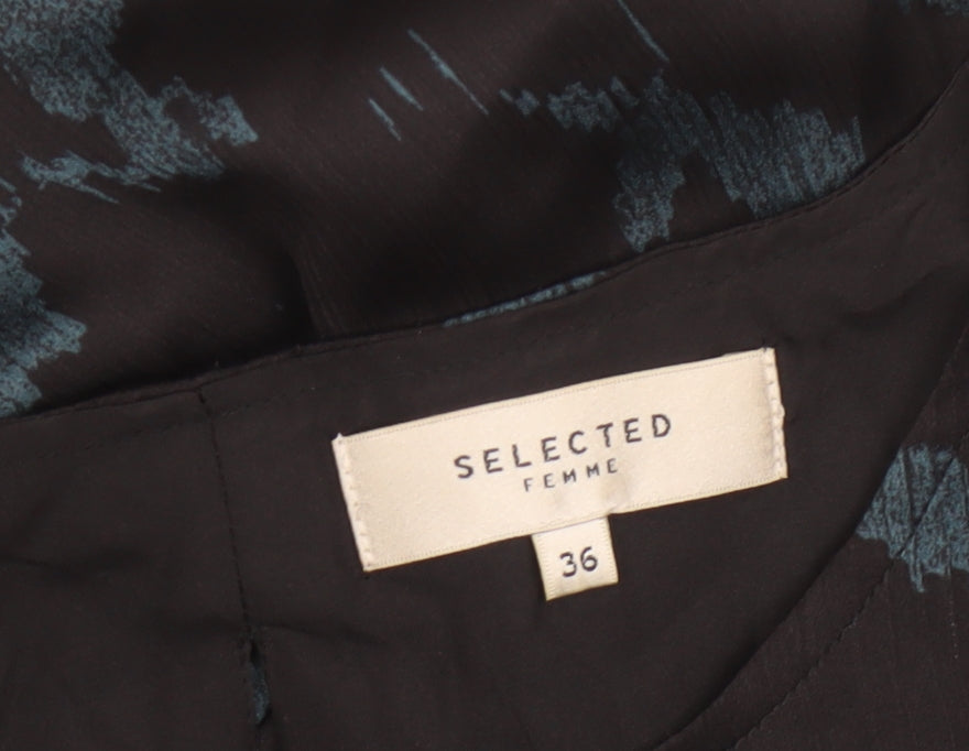 Selected Femme Women Black Blue UK 8 Sheath Dress Geometric Short Sleeve