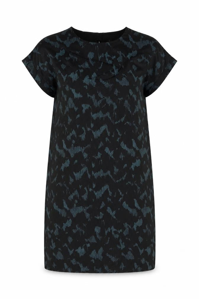 Selected Femme Women Black Blue UK 8 Sheath Dress Geometric Short Sleeve