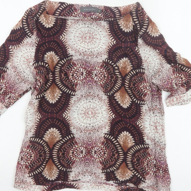 Mint Velvet Women’s Multicoloured UK 12 Kimono Sleeve Geometric Blouse