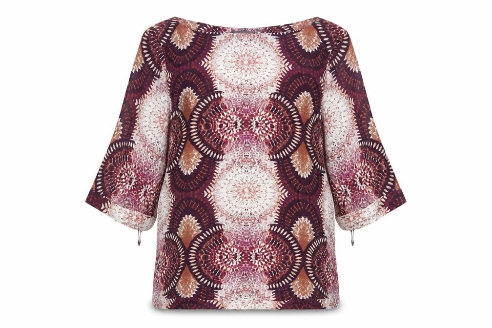 Mint Velvet Women’s Multicoloured UK 12 Kimono Sleeve Geometric Blouse