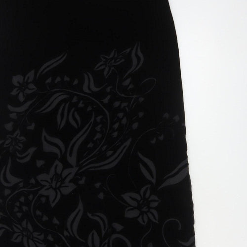 Marks & Spencer Women Black UK 12 Floral Velvet Long Pencil Skirt