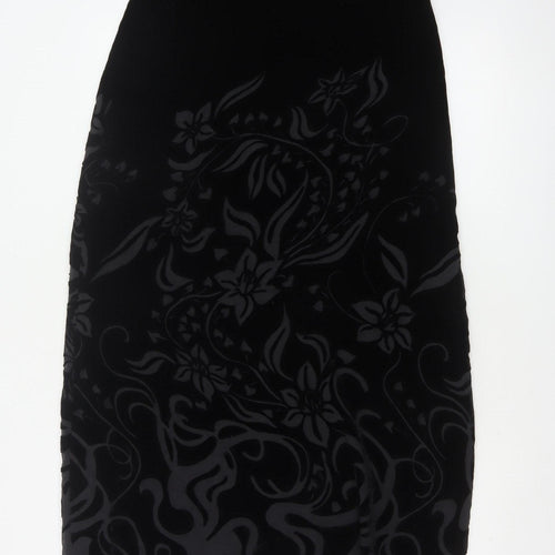 Marks & Spencer Women Black UK 12 Floral Velvet Long Pencil Skirt