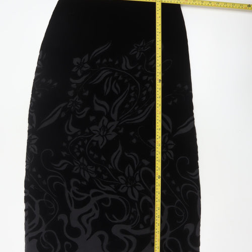 Marks & Spencer Women Black UK 12 Floral Velvet Long Pencil Skirt