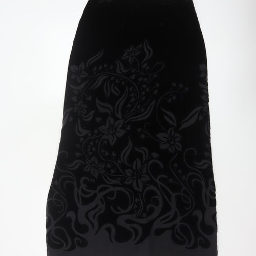 Marks & Spencer Women Black UK 12 Floral Velvet Long Pencil Skirt